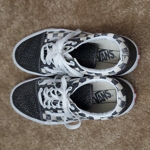Black and white Checkered sparkly Vans